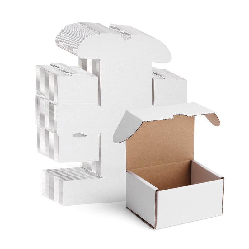 WIFTREY 50 Packs 4X3X2 Small Shipping Boxes, White 4 x 3 x 2 inches Corrugated Cardboard Box for Packaging Small Business, Card Boxes, Mailer for Storage - Image 1